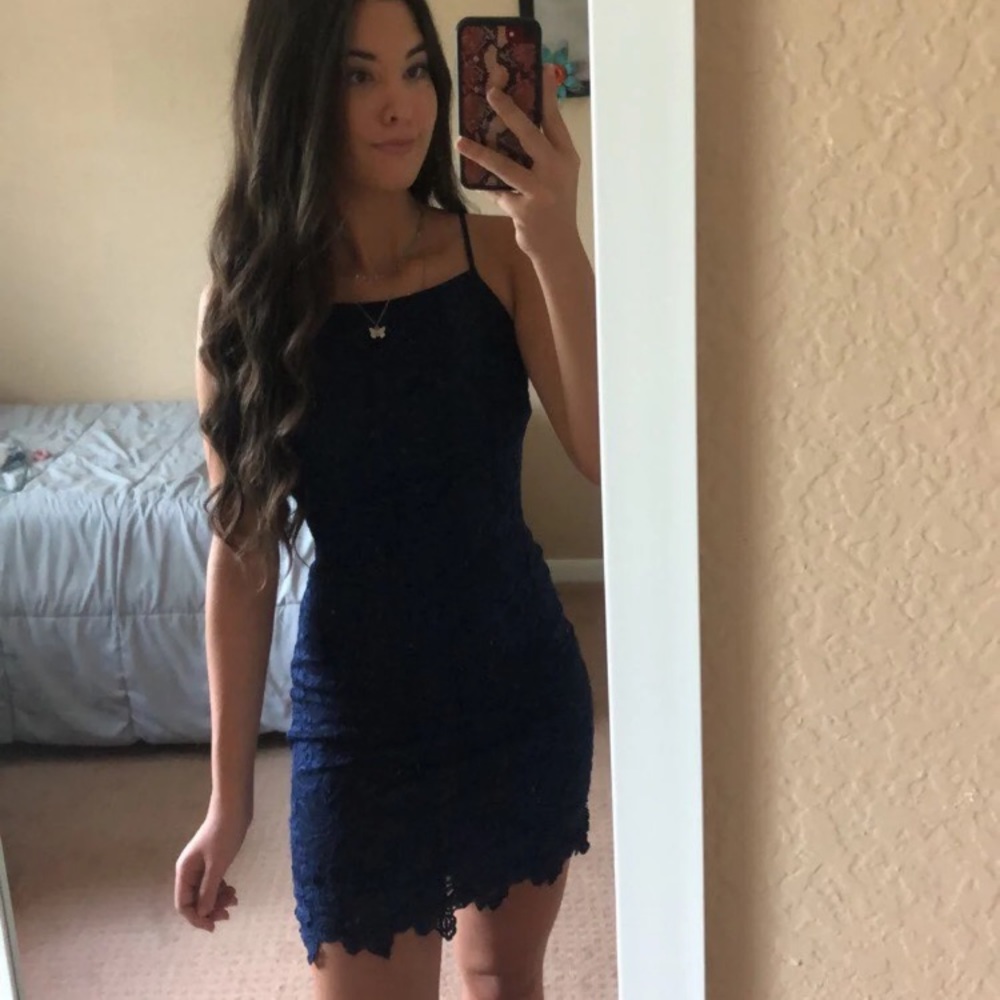 navy blue lace dress